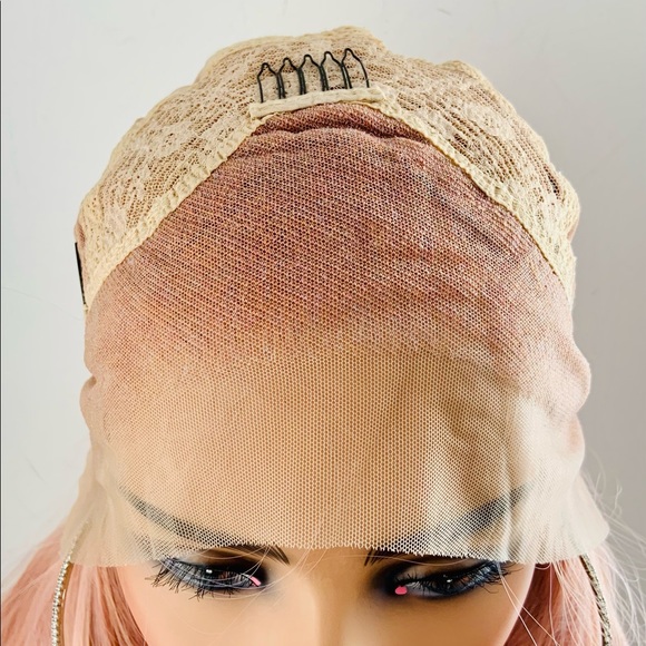 Long 28” Dusty Pink Versatile 13x2.5 Lace Front Premium Synthetic Fiber Wig - Picture 9 of 16